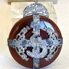 Vintage Red Jade Chinese Dragon Phoenix Pendant Miao-Style Metalwork Butterflies