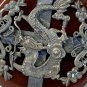 Vintage Red Jade Chinese Dragon Phoenix Pendant Miao-Style Metalwork Butterflies