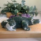 6.2"ALLIGATOR Moss Agate Carved Crystal Lizard Rock Stone Reptile Animal 1.3LBS