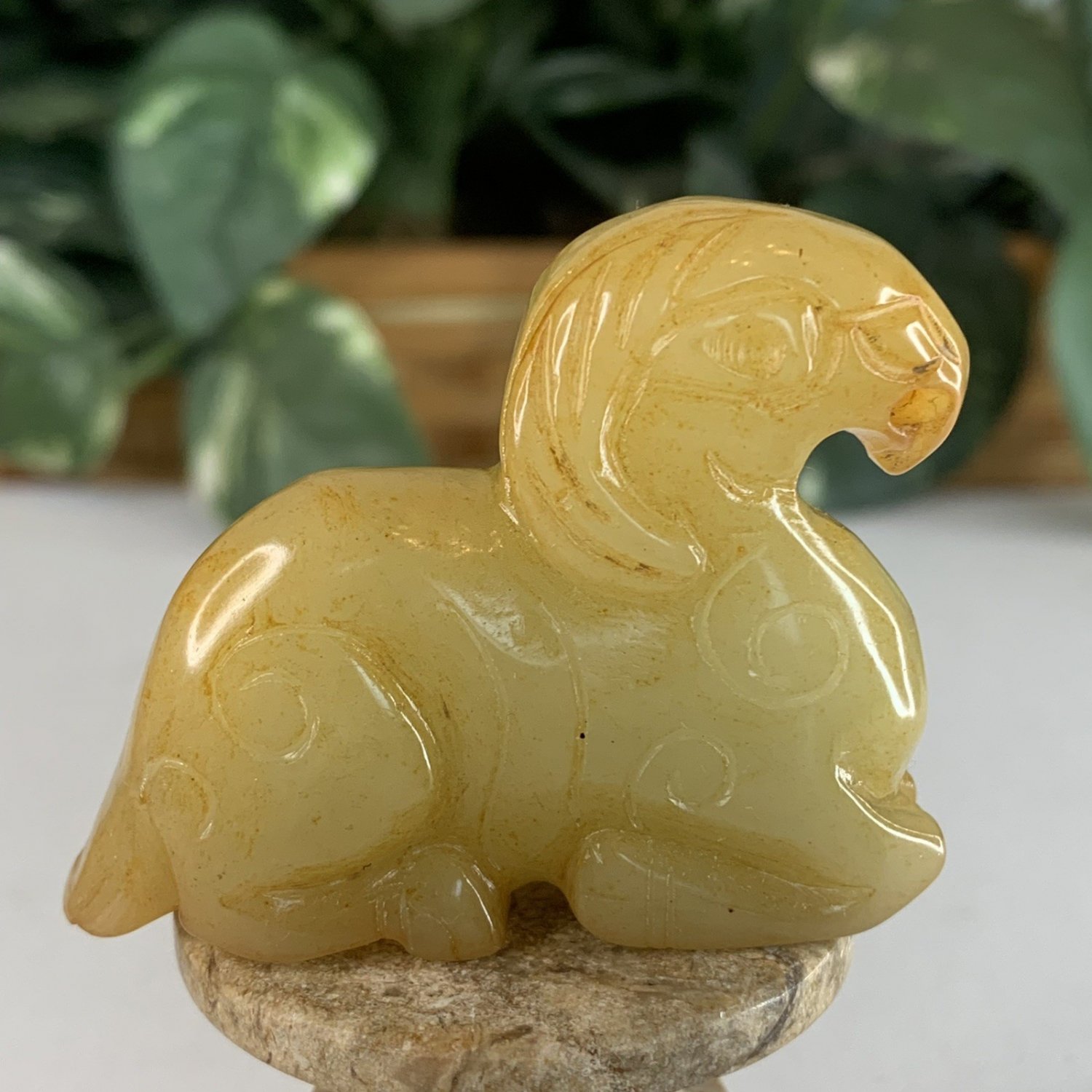 Chinese Yellow Jade Ram Figurine Carved Mythical Beast Auspicious Animal Statue