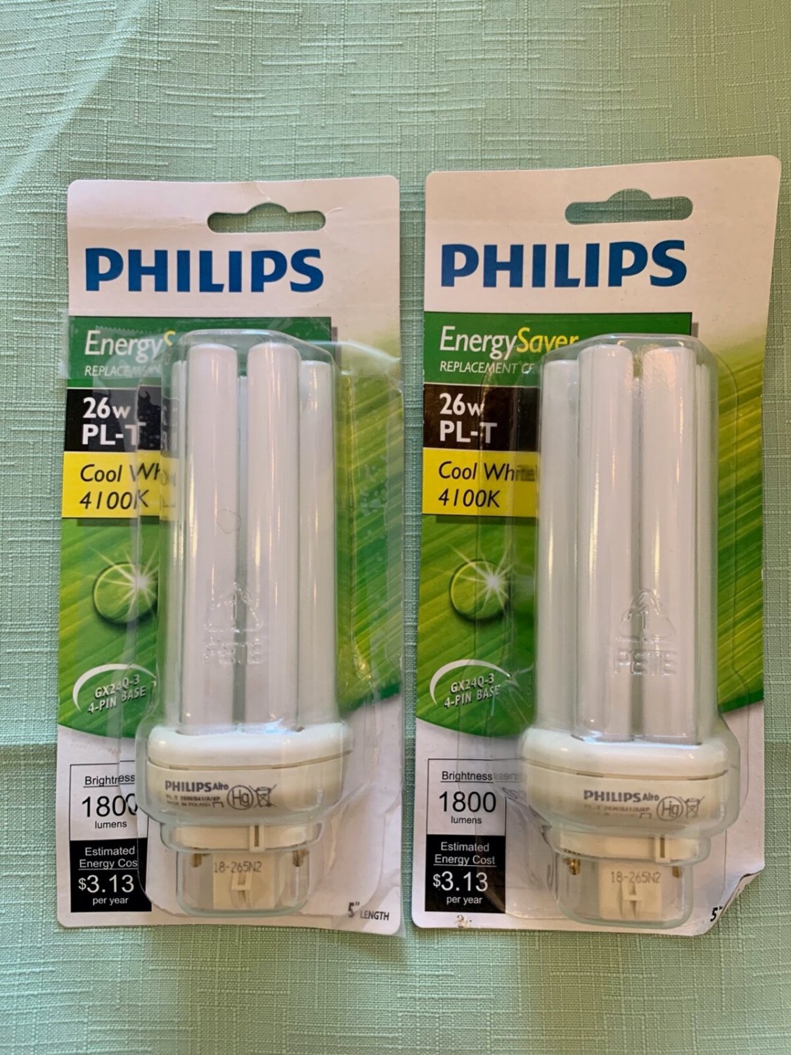 5" Philips Energy Saver Cool White Replacement Bulb PL-T CFL Light Bulb Set of 2