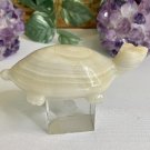 Vintage Onyx Stone Hand Carved Turtle Figurine Sculpture Etched Turtle Shell 4.5