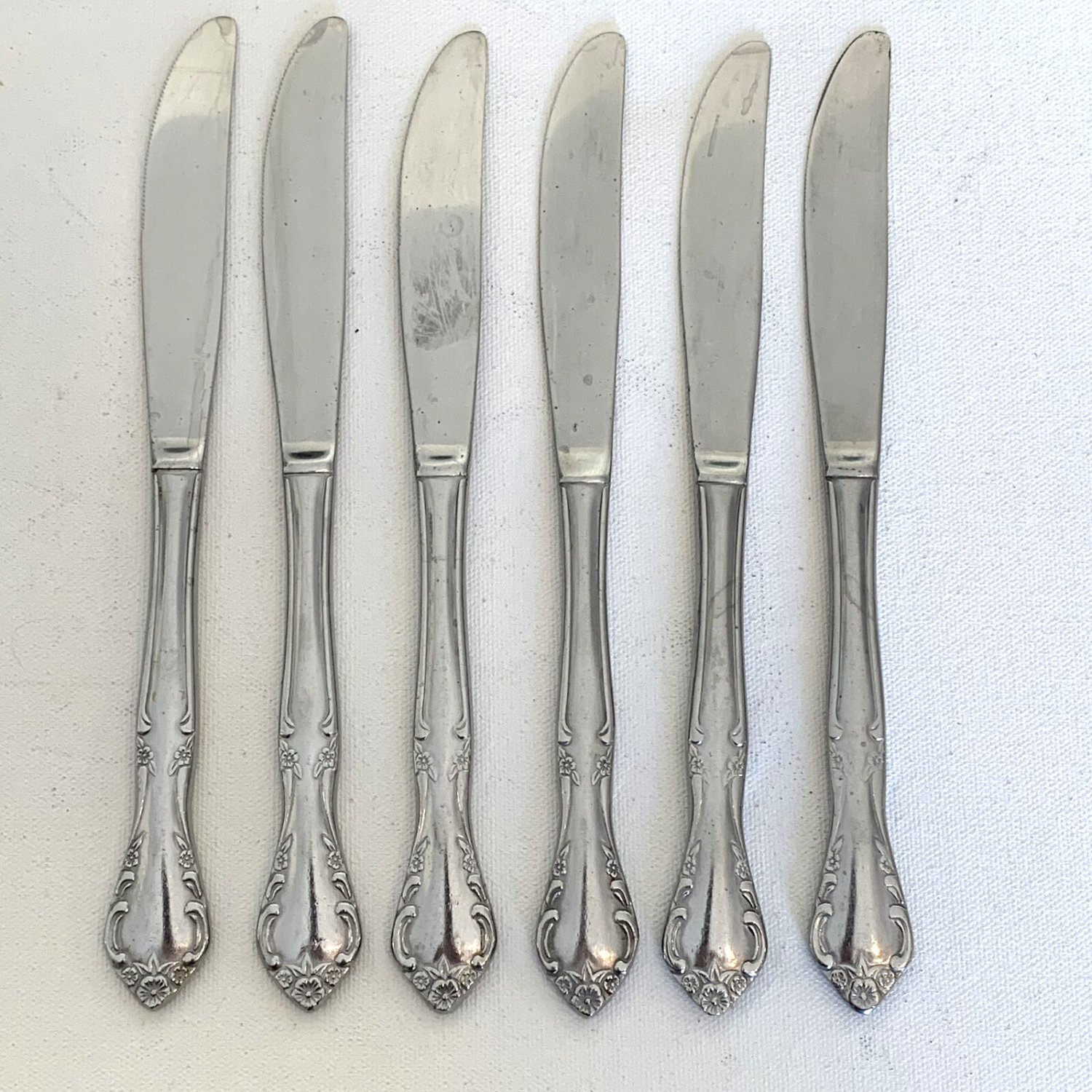 6 ESTIA CASCADE Stainless Glossy Dinner Knives Knife Floral Rose Flatware KOREA