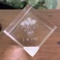 I LOVE YOU Clear Glass Paperweight Cube Laser Etched Rose Bouquet Valentines Day