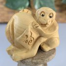 Boxwood Monkey Netsuke Figurine Hand Carved Wooden Animal Sculpture Vintage 2.1"