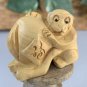 Boxwood Monkey Netsuke Figurine Hand Carved Wooden Animal Sculpture Vintage 2.1"