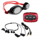 Swimbuds Headphones and 8 GB SYRYN waterproof MP3 player with shuffle feature