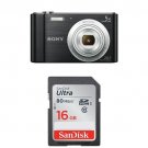 Sony DSCW800/B 20.1 MP Digital Camera (Black) and SanDisk 16GB Class 10