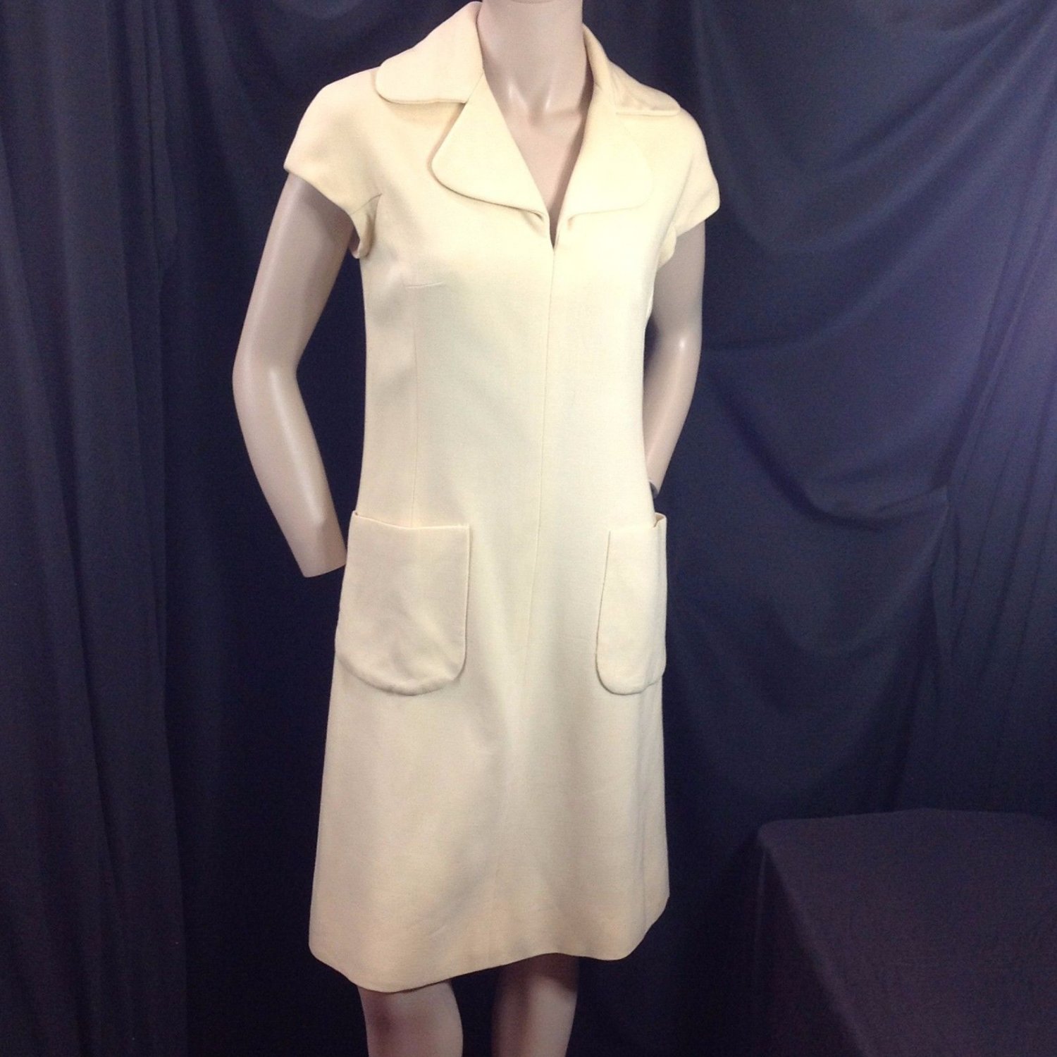 Vtg Ivory Wool Mod Sheath Dress Shannon Rodgers Jerry Silverman ILGWU M