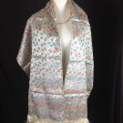 MCM Vtg Pastel Roses Jacquard Ivory Satin Shawl Fringe Evening Wrap Pink Blue