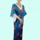 Paradise Hawaii Pake Muu Hawaiian Dress Maxi Kimono Sleeve Hibiscus Blue M