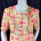 Vtg Groovy Flower Power Ruffle Bodice Maxi Dress Prom Graduation Coral Yellow M