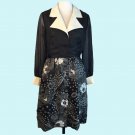Vtg Alfred Shaheen Op Art Black White Floral Shirt Dress Notch Collar M/L