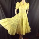 Vtg Yellow Rockabilly Square Dance Sheer Tiered Dress Circle Skirt Metal Zip S