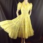 Vtg Yellow Rockabilly Square Dance Sheer Tiered Dress Circle Skirt Metal Zip S