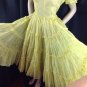 Vtg Yellow Rockabilly Square Dance Sheer Tiered Dress Circle Skirt Metal Zip S