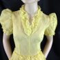 Vtg Yellow Rockabilly Square Dance Sheer Tiered Dress Circle Skirt Metal Zip S