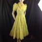Vtg Yellow Rockabilly Square Dance Sheer Tiered Dress Circle Skirt Metal Zip S