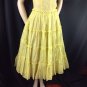 Vtg Yellow Rockabilly Square Dance Sheer Tiered Dress Circle Skirt Metal Zip S