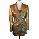 Escada Couture Sexy Golden Glam Mini Dress Suit Jacket Rhinestone Buttons S
