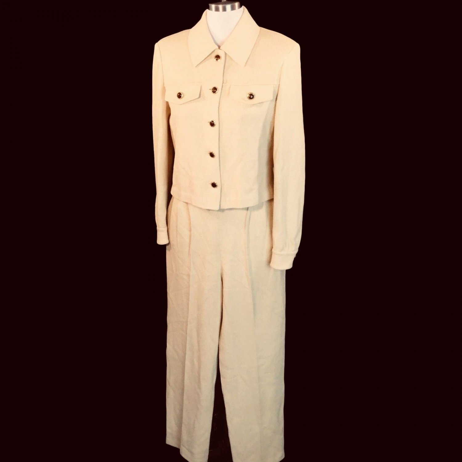 Vtg St John Knit Collection Pant Suit Ornate Buttons Marie Gray S/M