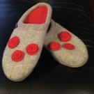 HAFLINGER Grey with Red Posies Pure Wool Slipper Mules Women 9.5/10 Germany