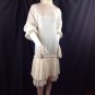 Vtg Mod Steampunk High Collar Dress Drop Waist Lace Juliet Sleeve Zip Fit Cuff M