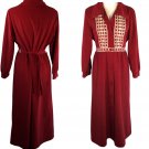Vtg Sears at Home Velour Lounge Wear Robe Embroidered Yoke Covered Buttons M