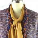 Vtg Fringe Trim Coordinates Dress Outfit Jacket Suit Pussy Bow Navy Gold Orange