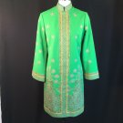 Vtg Green Alfred Shaheen Exotic Mod Tunic Dress Signed Print MCM Polypop S/M