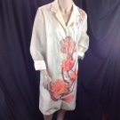 Vtg Signed Alfred Shaheen Exotic Asian Floral Shirt Dress Sheer 3/4 Sleeve Med