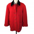 Anne Klein II Red Wool Coat Black Velvet Collar Lion Emblem Button Front USA L