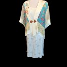 Spencer Alexis Ivory Turquoise Fringe Kimono Dress Jacket Outfit