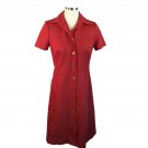 Vtg Red Polyester White Polka Dot Wide Collar Shirt Dress Button Front S