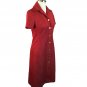 Vtg Red Polyester White Polka Dot Wide Collar Shirt Dress Button Front S