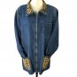Vtg Totally 80s Denim Jacket Leopard Collar Pockets Glam Rock Oversized M/L
