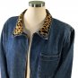 Vtg Totally 80s Denim Jacket Leopard Collar Pockets Glam Rock Oversized M/L