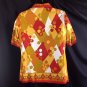 Vtg Alex Colman Diamonds & Dots Casual Cotton Sheen Shirt Orange Gold L / XL