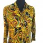 Vtg Groovy Wide Collar Pullover Shirt Dress Paisley Long Sleeve Gold Brown M