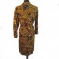 Vtg Groovy Wide Collar Pullover Shirt Dress Paisley Long Sleeve Gold Brown M