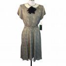 Vtg Fem Black White Floral Peter Pan Collar Dress Wed Adams Goth Office 14P