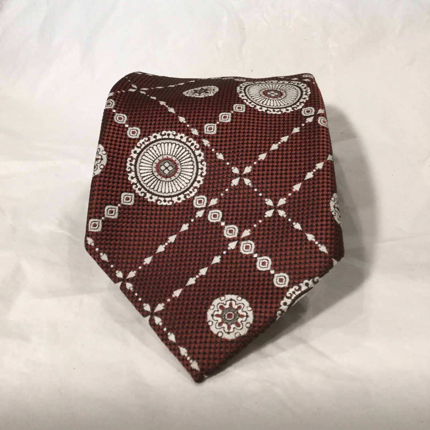 Vtg Wide Mod Loud Polyester Sears Store Medallion Plaid Brown Taupe