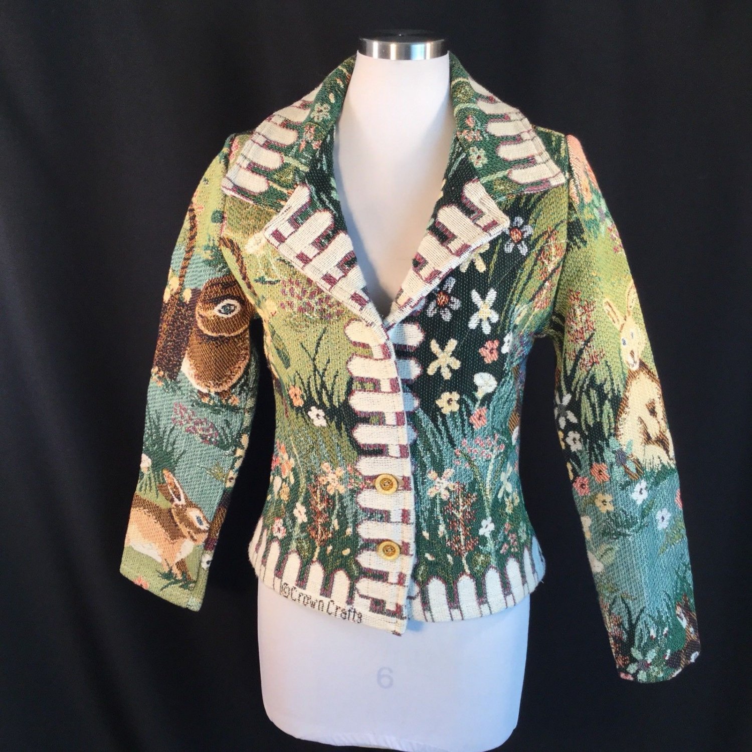 Spring Garden Bunny Rabbit Artisan Woven Blanket Jacket Heirlooms Picket Fence S