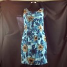 Hilo Hattie Barkcloth Sheath Blue Hawaiian Summer Dress Scoop Neck Hibiscus 8