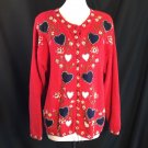 Sweet Valentine Cardigan Sweater Hearts Flowers Red Navy Flowers Large