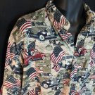 Vtg Flatbed Trucks American Flag Stars Stripes Cotton Shirt Red White Khaki L