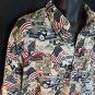 Vtg Flatbed Trucks American Flag Stars Stripes Cotton Shirt Red White Khaki L