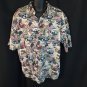 Vtg Flatbed Trucks American Flag Stars Stripes Cotton Shirt Red White Khaki L