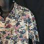 Vtg Flatbed Trucks American Flag Stars Stripes Cotton Shirt Red White Khaki L