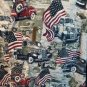 Vtg Flatbed Trucks American Flag Stars Stripes Cotton Shirt Red White Khaki L